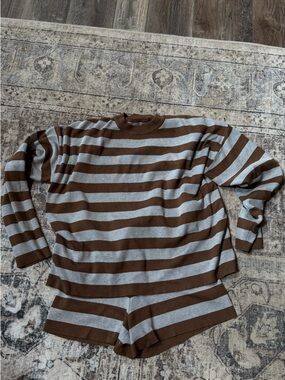 Men's Striped Crewneck Sweater in Brown and Light Gray